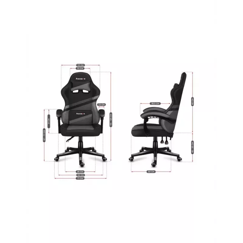 Cadeira gaming huzaro FORCE 4.4 com assento tipo concha preto cinzento — tecido mesh, máx. 130 kg, altura ajustável 45–55 cm, 5 rodas