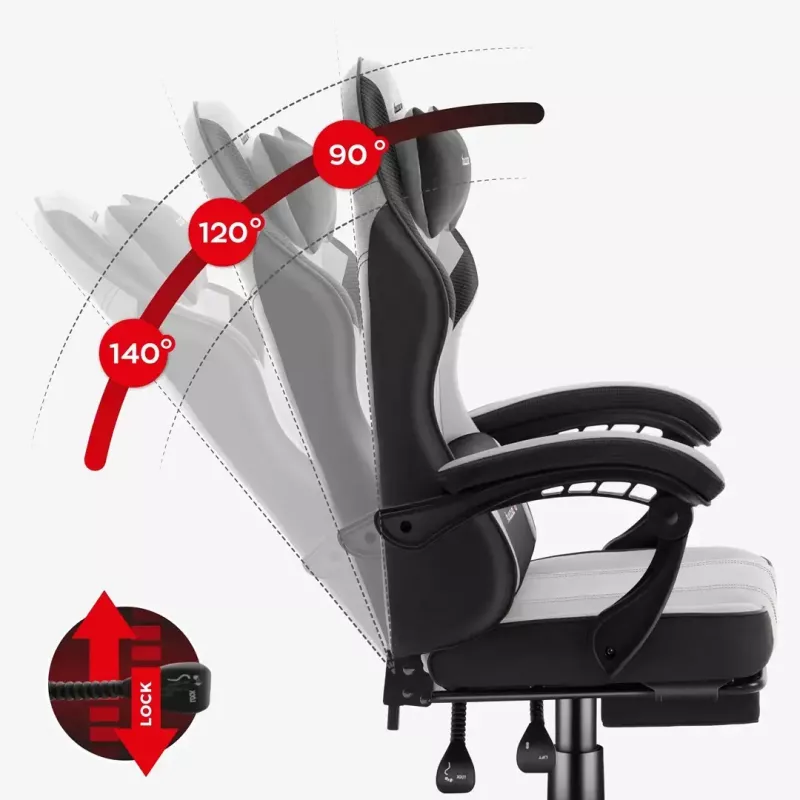 Cadeira gaming Huzaro Force 3.7 cinzento — cadeirão gaming ergonómico, altura ajustável 107,5–116,5 cm, largura do assento 47 cm