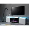 Móvel de TV Cama Meble EVA com lareira elétrica 180×40×52 cm, corpo branco, portas branco brilhante, tampo em MDF