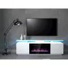 Móvel de TV Cama Meble EVA com lareira elétrica 180×40×52 cm, corpo branco, portas branco brilhante, tampo em MDF