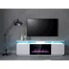 Móvel de TV Cama Meble EVA com lareira elétrica 180×40×52 cm, corpo branco, portas branco brilhante, tampo em MDF