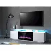 Móvel de TV Cama Meble EVA com lareira elétrica 180×40×52 cm, corpo branco, portas branco brilhante, tampo em MDF