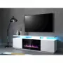 Móvel de TV Cama Meble EVA com lareira elétrica 180×40×52 cm, corpo branco, portas branco brilhante, tampo em MDF