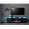 Móvel de TV Cama Meble EVA com lareira elétrica 180x40x52 cm, preto/preto brilhante