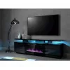 Móvel de TV Cama Meble EVA com lareira elétrica 180x40x52 cm, preto/preto brilhante