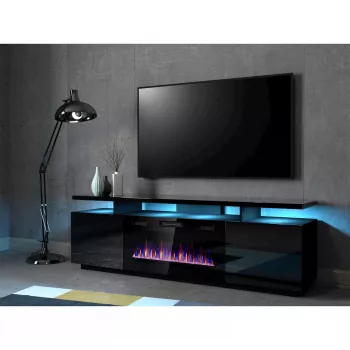 Móvel de TV Cama Meble EVA com lareira elétrica 180x40x52 cm, preto/preto brilhante