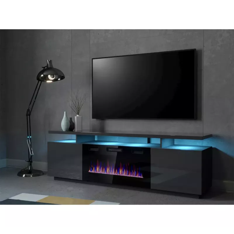 Móvel de TV Cama Meble EVA com lareira elétrica 180x40x52 cm grafite/grafite brilhante