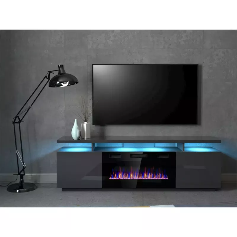 Móvel de TV Cama Meble EVA com lareira elétrica 180x40x52 cm grafite/grafite brilhante