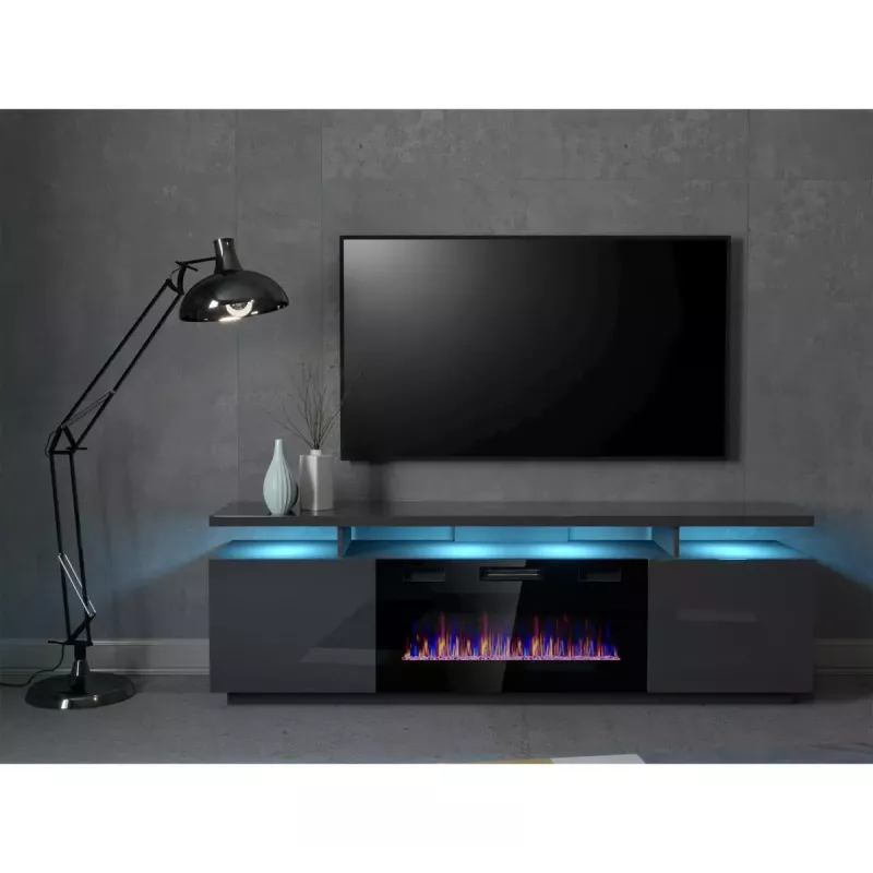 Móvel de TV Cama Meble EVA com lareira elétrica 180x40x52 cm grafite/grafite brilhante