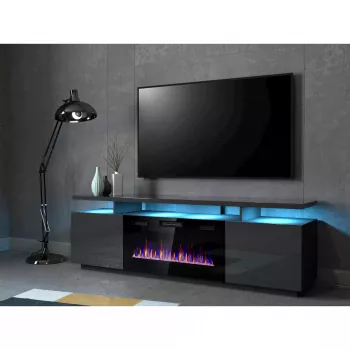 Móvel de TV Cama Meble EVA com lareira elétrica 180x40x52 cm grafite/grafite brilhante