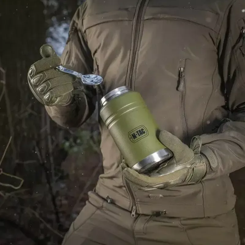 Garrafa térmica de almoço M-TAC UN-R02-750A 750 ml com colher de aço inoxidável dobrável, verde azeitona