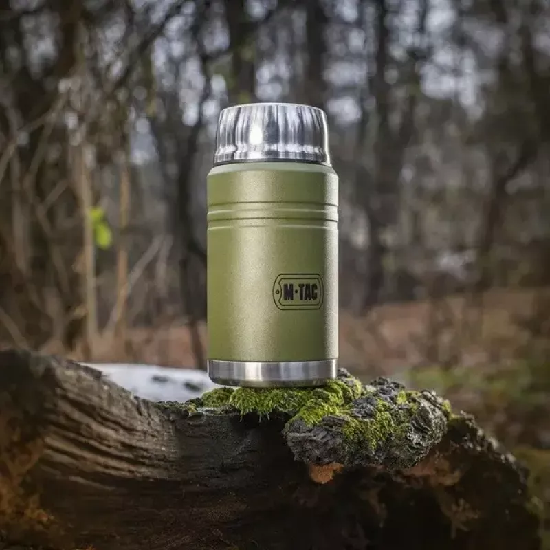 Garrafa térmica de almoço M-TAC UN-R02-750A 750 ml com colher de aço inoxidável dobrável, verde azeitona