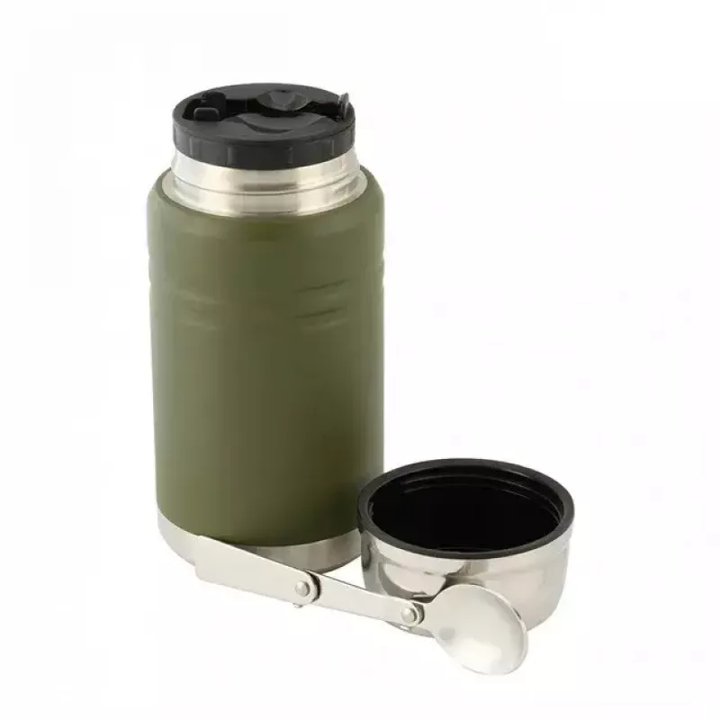 Garrafa térmica de almoço M-TAC UN-R02-750A 750 ml com colher de aço inoxidável dobrável, verde azeitona