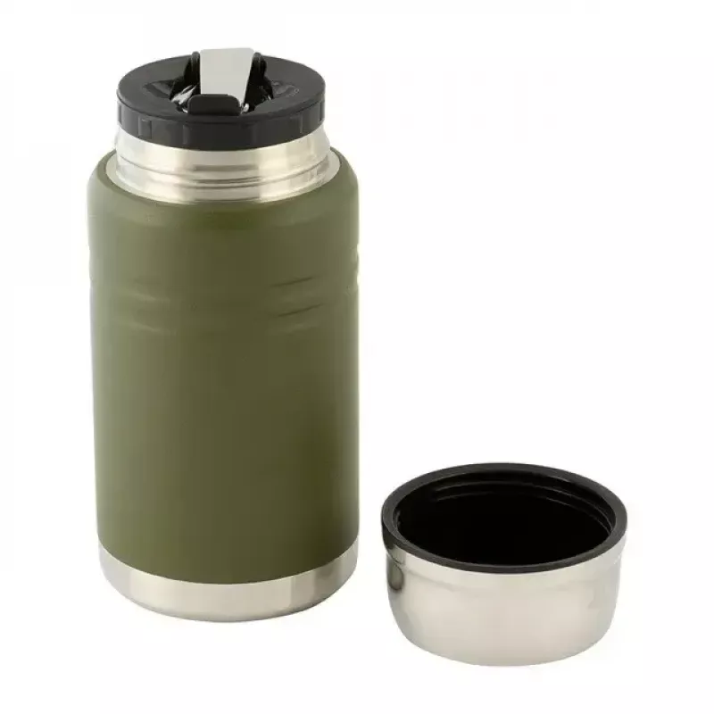 Garrafa térmica de almoço M-TAC UN-R02-750A 750 ml com colher de aço inoxidável dobrável, verde azeitona