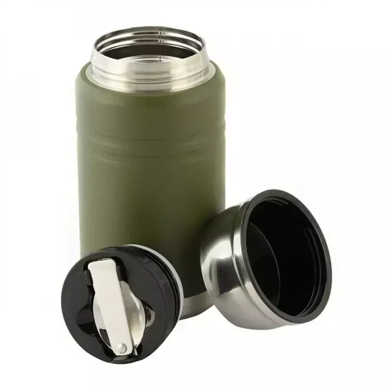Garrafa térmica de almoço M-TAC UN-R02-750A 750 ml com colher de aço inoxidável dobrável, verde azeitona