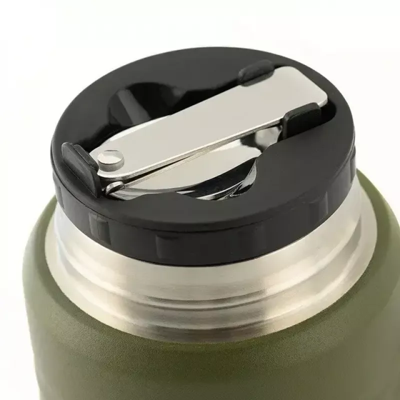 Garrafa térmica de almoço M-TAC UN-R02-750A 750 ml com colher de aço inoxidável dobrável, verde azeitona