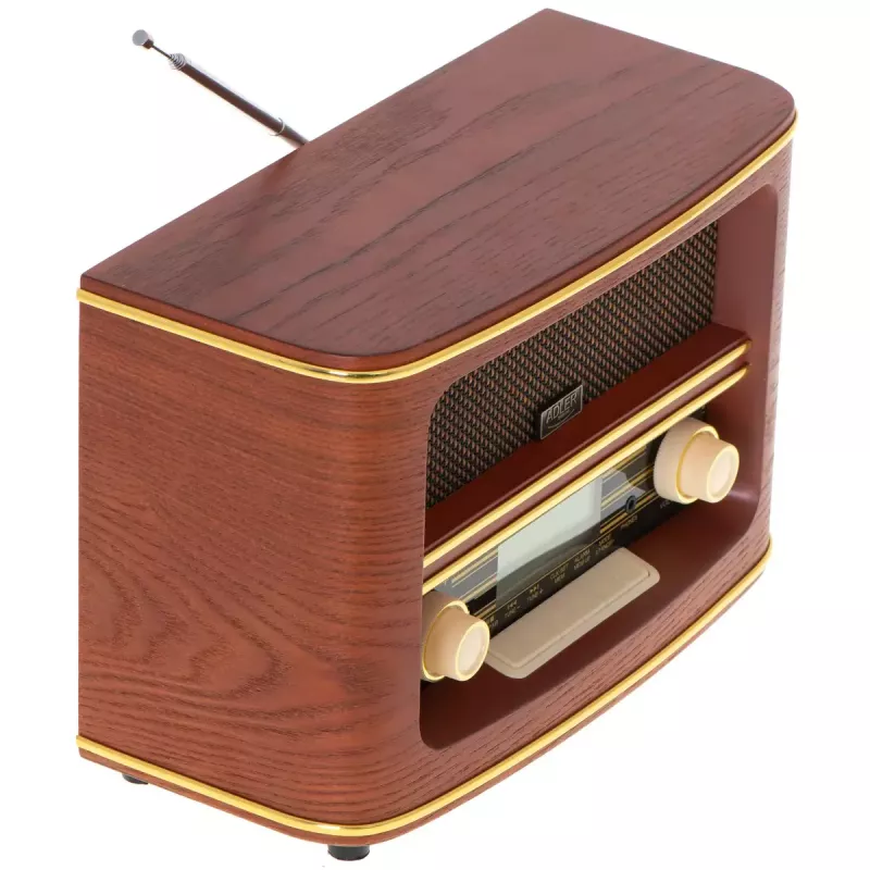 Rádio portátil Adler AD 1187 – FM, 10 W RMS, ecrã LCD, castanho, 300×140×210 mm