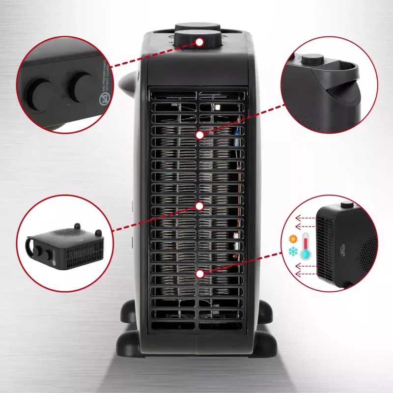 Termoventilador Adler AD 7725B, 2000 W, 2 níveis de potência, termostato ajustável, preto