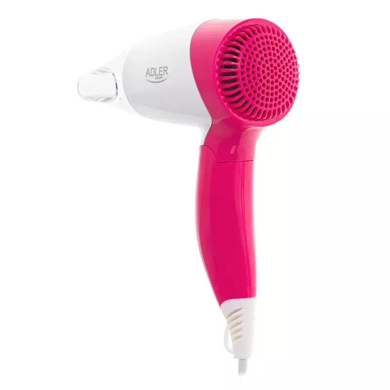Secador de cabelo Adler AD 2259 — 1200 W, 2 velocidades, cabo dobrável, concentrador, rosa/branco
