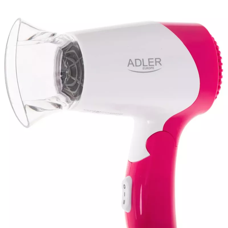 Secador de cabelo Adler AD 2259 — 1200 W, 2 velocidades, cabo dobrável, concentrador, rosa/branco
