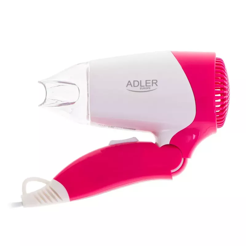 Secador de cabelo Adler AD 2259 — 1200 W, 2 velocidades, cabo dobrável, concentrador, rosa/branco