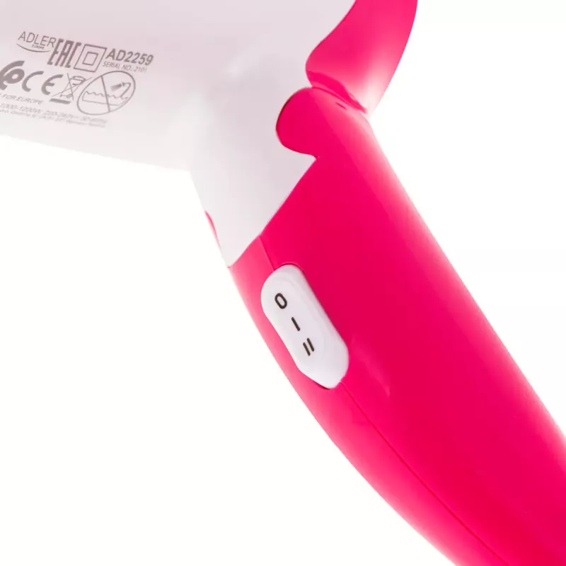 Secador de cabelo Adler AD 2259 — 1200 W, 2 velocidades, cabo dobrável, concentrador, rosa/branco