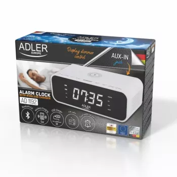 Despertador Adler AD 1192W – despertador de mesa compacto com carregador sem fios e entrada AUX, branco