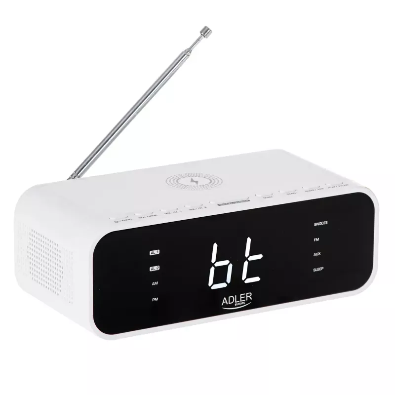 Despertador Adler AD 1192W – despertador de mesa compacto com carregador sem fios e entrada AUX, branco