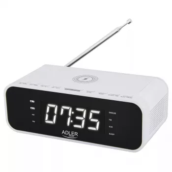 Despertador Adler AD 1192W – despertador de mesa compacto com carregador sem fios e entrada AUX, branco