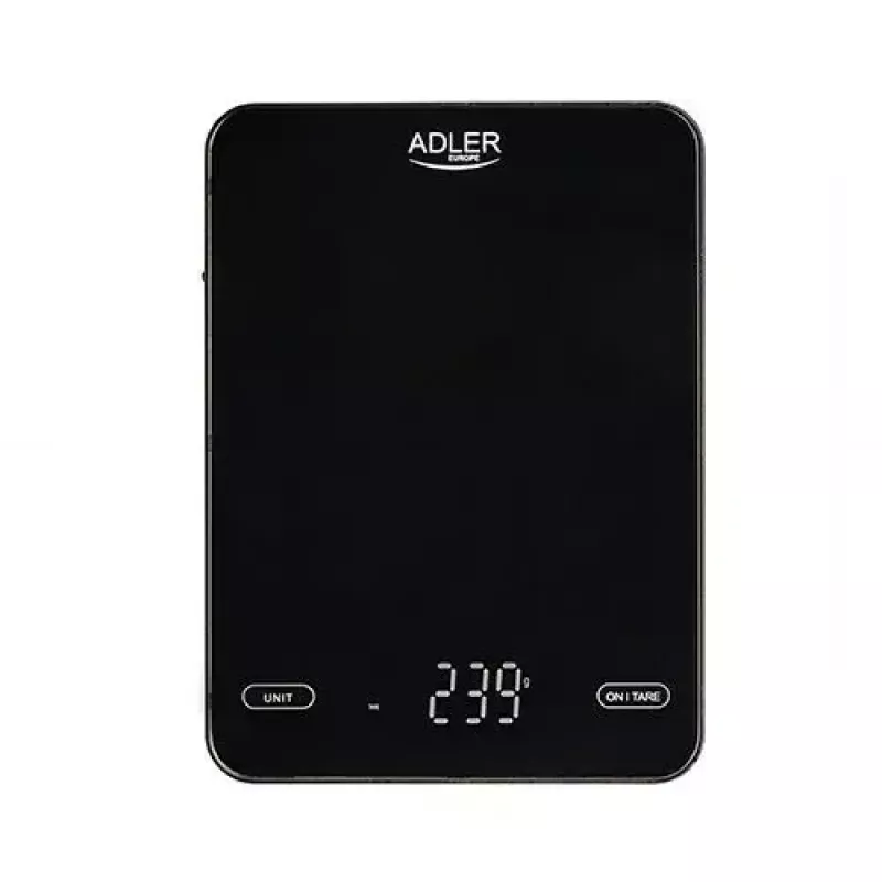 Balança de cozinha eletrónica Adler AD 3177b – capacidade de 10 kg, precisão de 1 g, preta, superfície de vidro