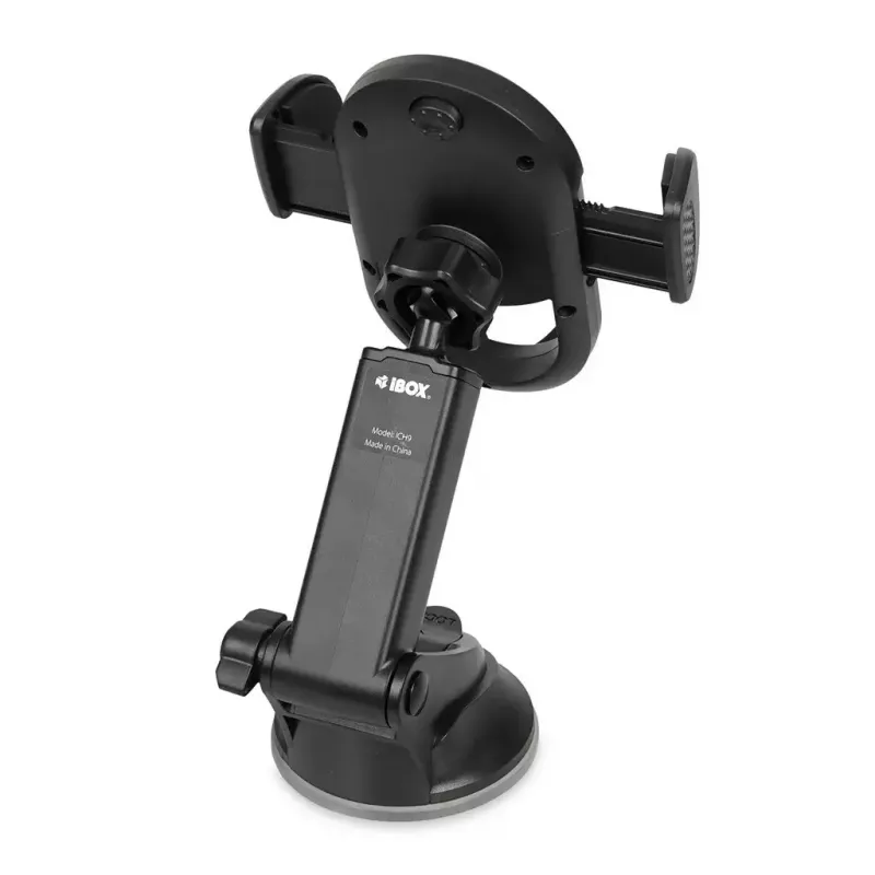 Suporte de telemóvel para automóvel IBOX H-9 ângulo ajustável universal compatível com smartphones, suporte com ventosa, preto, plástico
