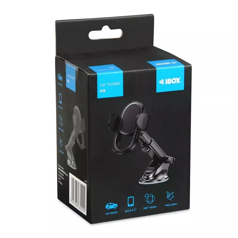 Suporte de telemóvel para automóvel IBOX H-9 ângulo ajustável universal compatível com smartphones, suporte com ventosa, preto, plástico