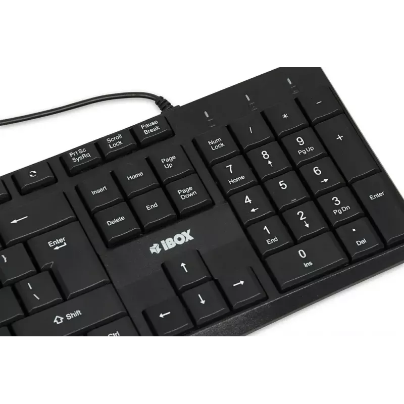 Teclado USB com fios IBOX Eris IKC2010B – tamanho completo 105 teclas, USB, resistente a salpicos, preto