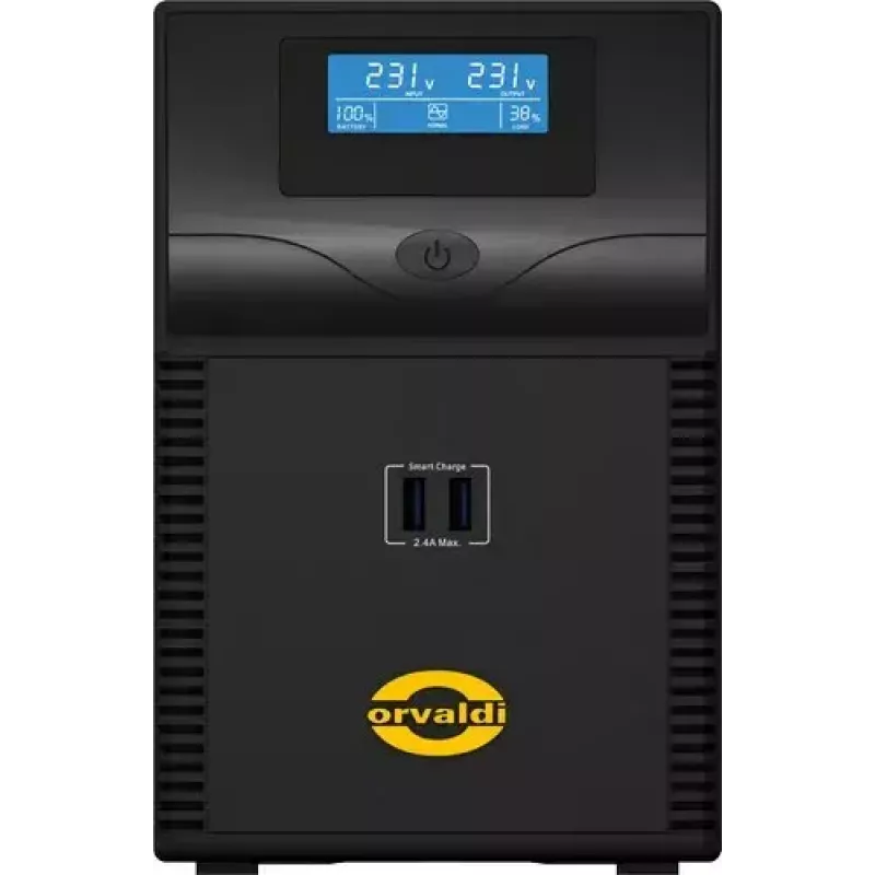 UPS ORVALDI ID1K5CH 1,5 kVA (900 W) Line-Interactive, bateria de 24 V, LCD, USB, compacto preto