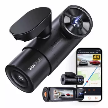 Dashcam VANTRUE N4 PRO dashcam de 3 canais, câmara principal 3840×2160, 165° frontal, 160° interior, GPS, Wi‑Fi, ecrã IPS, MicroSD até 512GB