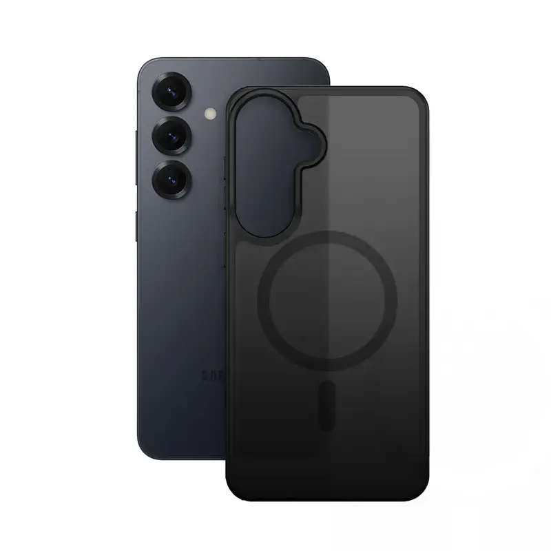 Capa magnética Crong Hybrid Matte para Samsung Galaxy S25 — TPU+PC, anéis magnéticos, preto