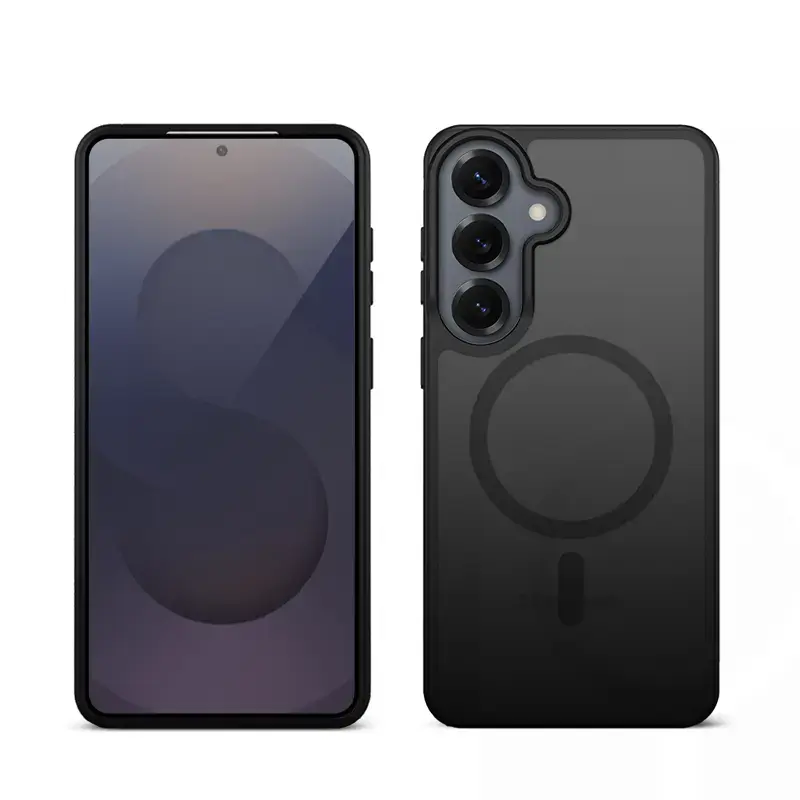 Capa magnética Crong Hybrid Matte para Samsung Galaxy S25 — TPU+PC, anéis magnéticos, preto