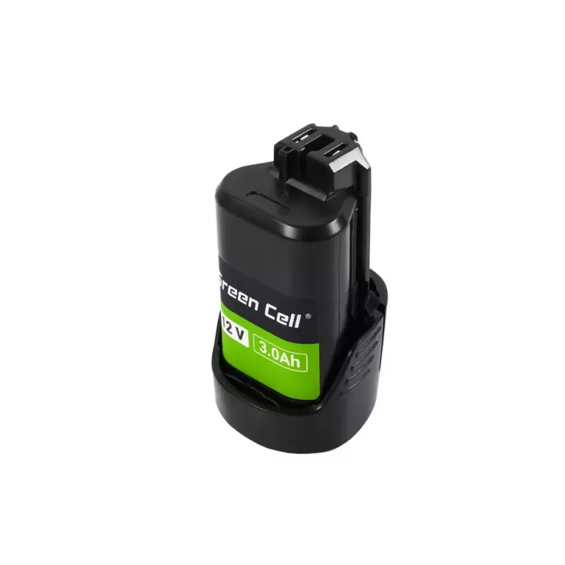 Bateria para aparafusadora Green Cell PTBO12V3 — Li-Ion 3 Ah, dimensões 5,1×4,7×8,6 cm