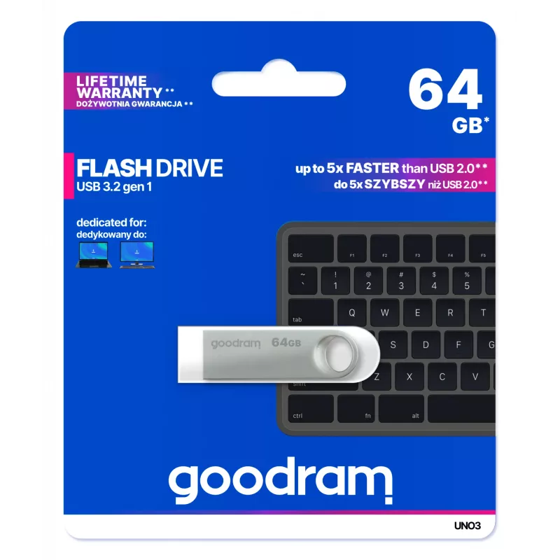 Goodram USB UNO3-0640S0R11 Pen drive 64 GB USB Type-A 3.2 Gen 1 (3.1 Gen 1) Prateado