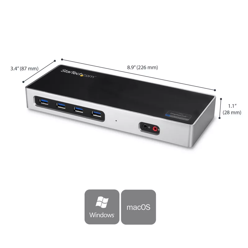 StarTech.com dock USB-C e USB-A - Dock dual-monitor 4K 60Hz DisplayPort + HDMI - Estação de acoplamento USB 3.0 híbrida para portáteis USB-C ou USB-A - 6x USB Type-A, GbE - USB 3.1 Gen 1 - Mac/Windows