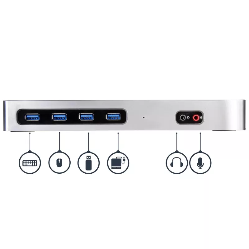 StarTech.com dock USB-C e USB-A - Dock dual-monitor 4K 60Hz DisplayPort + HDMI - Estação de acoplamento USB 3.0 híbrida para portáteis USB-C ou USB-A - 6x USB Type-A, GbE - USB 3.1 Gen 1 - Mac/Windows