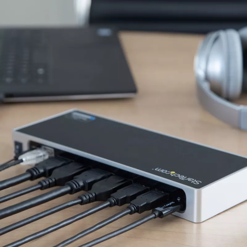 StarTech.com dock USB-C e USB-A - Dock dual-monitor 4K 60Hz DisplayPort + HDMI - Estação de acoplamento USB 3.0 híbrida para portáteis USB-C ou USB-A - 6x USB Type-A, GbE - USB 3.1 Gen 1 - Mac/Windows