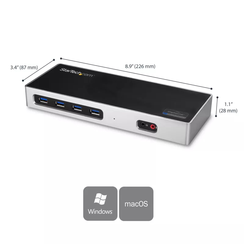 StarTech.com dock USB-C e USB-A - Dock dual-monitor 4K 60Hz DisplayPort + HDMI - Estação de acoplamento USB 3.0 híbrida para portáteis USB-C ou USB-A - 6x USB Type-A, GbE - USB 3.1 Gen 1 - Mac/Windows