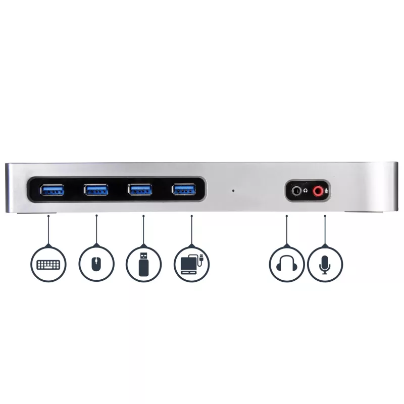 StarTech.com dock USB-C e USB-A - Dock dual-monitor 4K 60Hz DisplayPort + HDMI - Estação de acoplamento USB 3.0 híbrida para portáteis USB-C ou USB-A - 6x USB Type-A, GbE - USB 3.1 Gen 1 - Mac/Windows