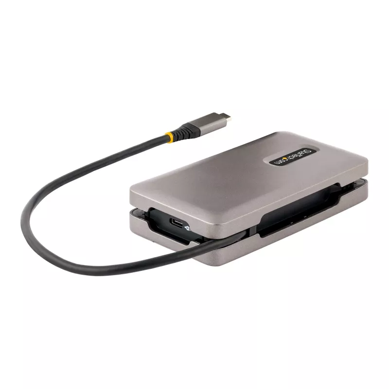 StarTech.com adaptador multiporta USB-C, 4K 60Hz HDMI 2.0b, HDR, hub USB 3.2 Gen 2 10Gbps (2xUSB-C, 1xUSB-A), 100W PD Pass-Through, Mini Travel Dock, cabo de 12 polegadas/30cm, estação de acoplamento para portátil