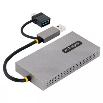 StarTech.com adaptador USB para dual-HDMI, USB-A/C para 2x ecrãs HDMI (1x 4K30Hz, 1x 1080p), dongle USB-A para C integrado, cabo de 11 cm, adaptador USB 3.0 para HDMI, Windows e macOS