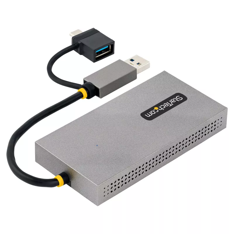 StarTech.com adaptador USB para dual-HDMI, USB-A/C para 2x ecrãs HDMI (1x 4K30Hz, 1x 1080p), dongle USB-A para C integrado, cabo de 11 cm, adaptador USB 3.0 para HDMI, Windows e macOS