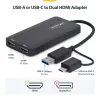 StarTech.com adaptador USB para dual-HDMI, USB-A/C para 2x ecrãs HDMI (1x 4K30Hz, 1x 1080p), dongle USB-A para C integrado, cabo de 11 cm, adaptador USB 3.0 para HDMI, Windows e macOS