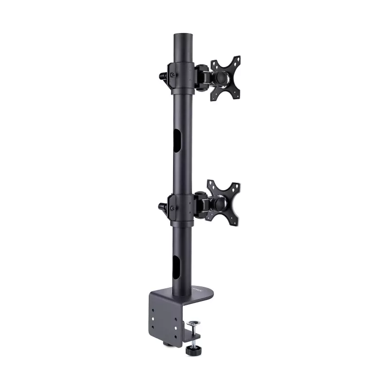 StarTech.com suporte de mesa para 2 monitores empilhados verticalmente, dual 49 polegadas, total 32 kg, grampo C, sistema VESA de libertação rápida, ecrã panorâmico 16:9/Ultra-wide 32:9, TAA
