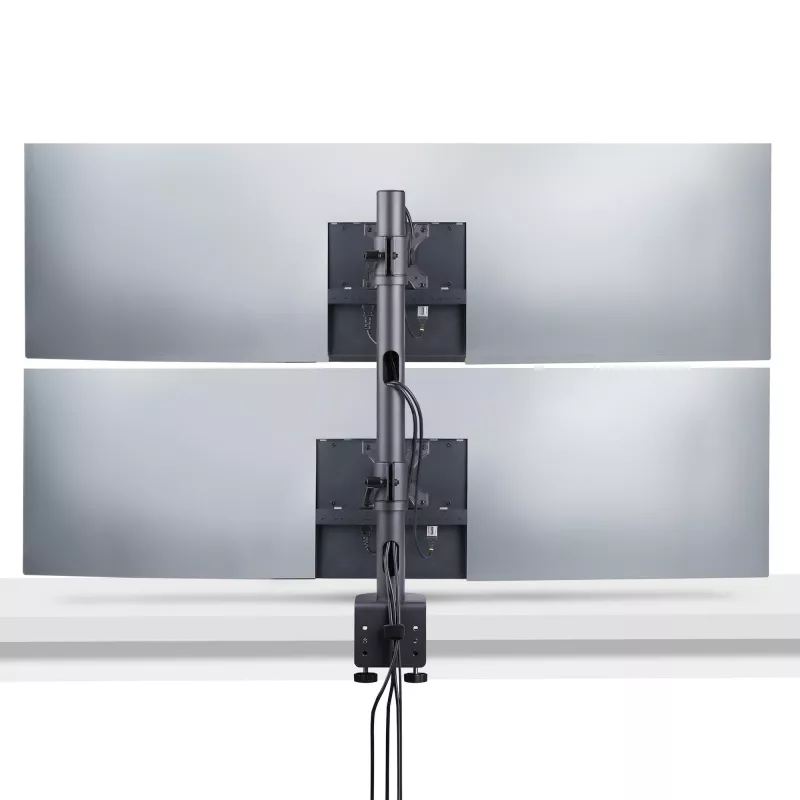 StarTech.com suporte de mesa para 2 monitores empilhados verticalmente, dual 49 polegadas, total 32 kg, grampo C, sistema VESA de libertação rápida, ecrã panorâmico 16:9/Ultra-wide 32:9, TAA